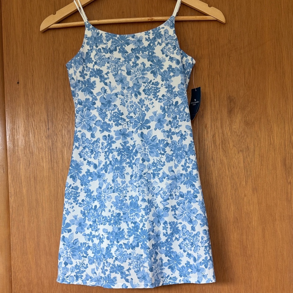 NWT Abercrombie Kids Floral Blue and White Traveler Mini Dress 9/10